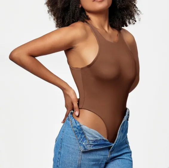 Backless strappy jumpsuit irregular - Brown