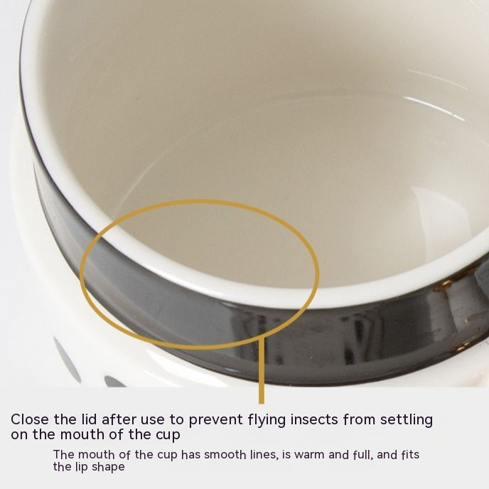 Black And White Polka Dot Hepburn Style Ceramic Mug With Lid Water Cup