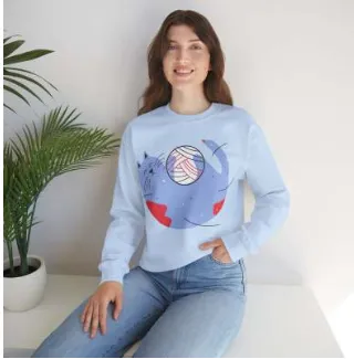 Round Neck Loose Autumn And Winter European And American Printed Sweatshirt Light Blue - Shop at LoveMi