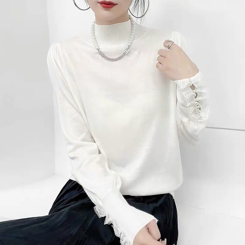 Lace Fungus Stitching Single Row Hollow Cashmere Sweater Women