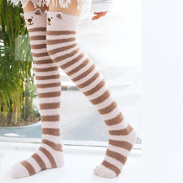 Christmas Long Socks Winter Women Striped Stockings New - Coffee