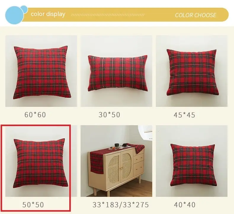 Polyester Cotton Christmas Red And Green Checkered Pillowcase Cover