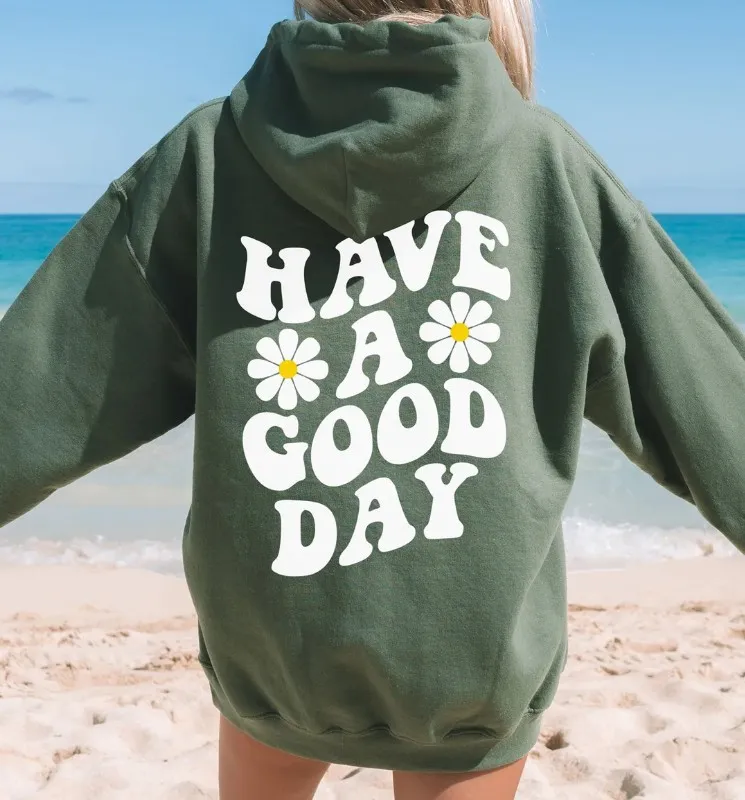 Spring And Autumn Men's Women's Hoodie Flower Print Casual Hoodie - Green