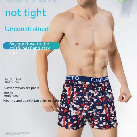 Men's Printed Boxer Shorts Loose Home Briefs Cotton