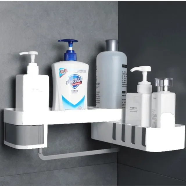 Wall Punch free Corner Bathroom Kitchen Storage Rack White And Gray - Shop at LoveMi