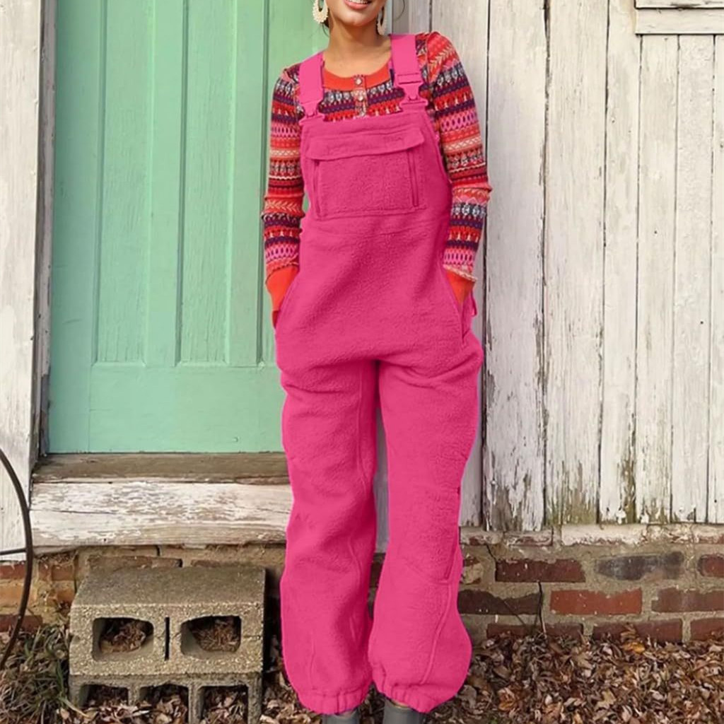 Women's Pocket Solid Color Adjustable Shoulder Strap Jumpsuit