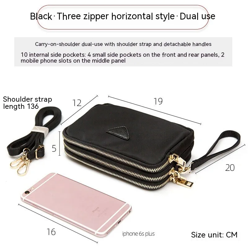 Triple Zipper Mini Square Bag - Black