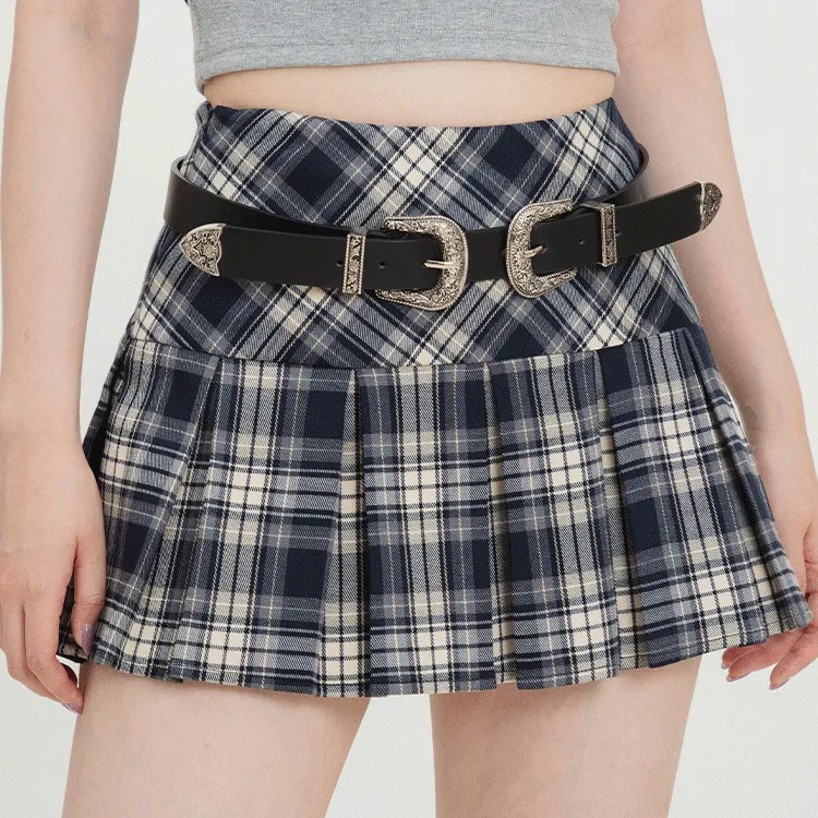 American Plaid A-line Skirt For Women - Blue