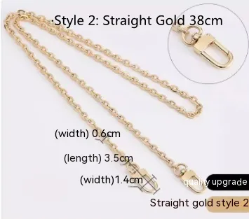Chain Fittings Metal Bag Shoulder Strap Cross Body Replacement Style2 Straight Gold 38Cm - Shop at LoveMi