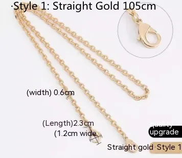 Chain Fittings Metal Bag Shoulder Strap Cross Body Replacement Style1 Straight Gold 105Cm - Shop at LoveMi