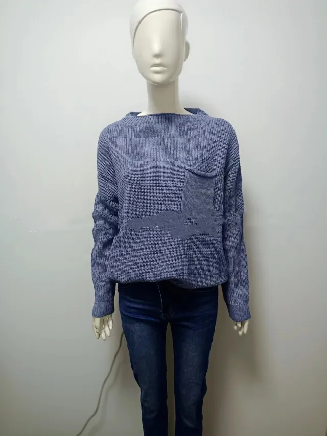 European And American Solid Color Pocket Pullover Sweater Blue - Shop at LoveMi