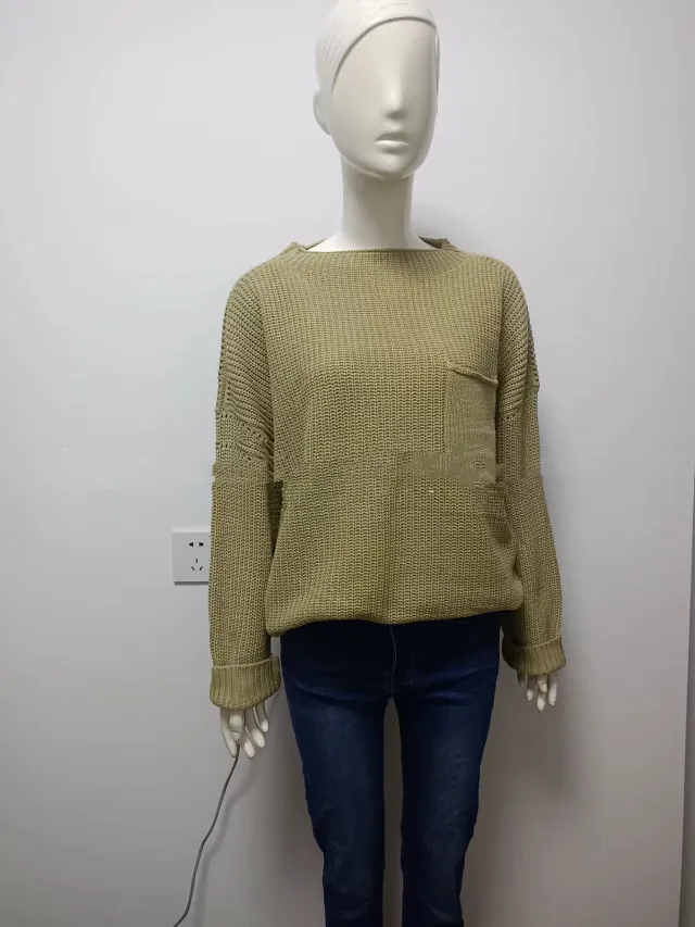 European And American Solid Color Pocket Pullover Sweater Coffee - Shop at LoveMi