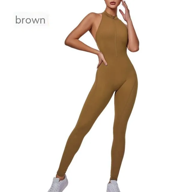 Women's Standing Neck Zippered Cardigan Yoga Sportswear Brown - Shop at LoveMi