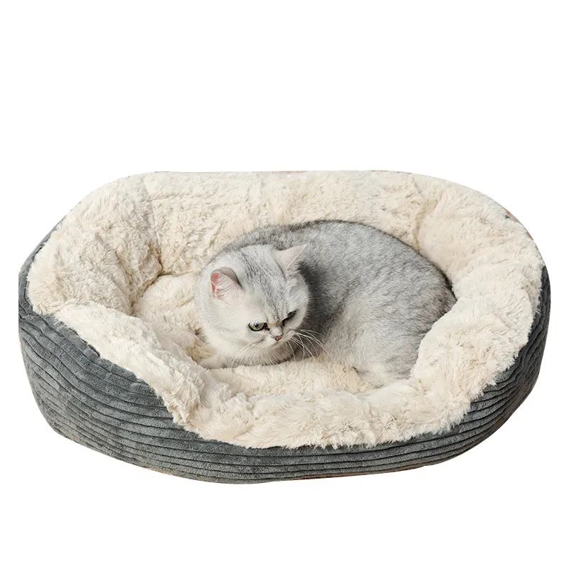 Oval Kennel Winter Warm Plush For Cats And Dogs Mat Pet Supplies - Plush Nest Grey