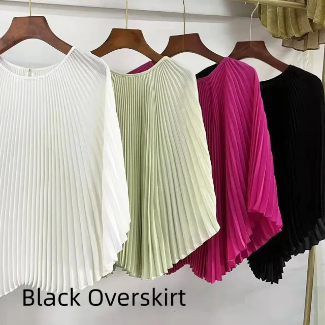 Female Bat Sleeve Pleated Chiffon Shirt Black Overskirt - Shop at LoveMi
