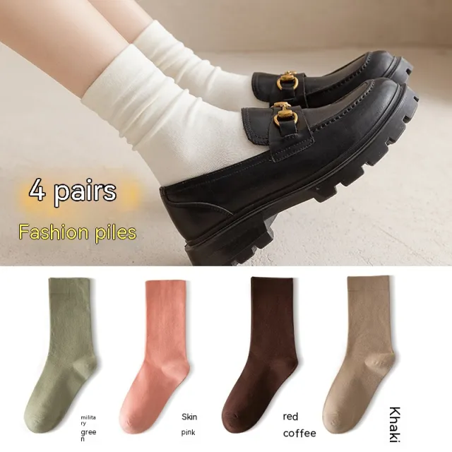 White Women's Mid tube Socks Solid Color Army Green Pink Coffee Khaki - Shop at LoveMi