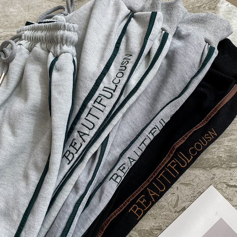 Women's Gray Letter Elastic-waisted Straight-leg Pants