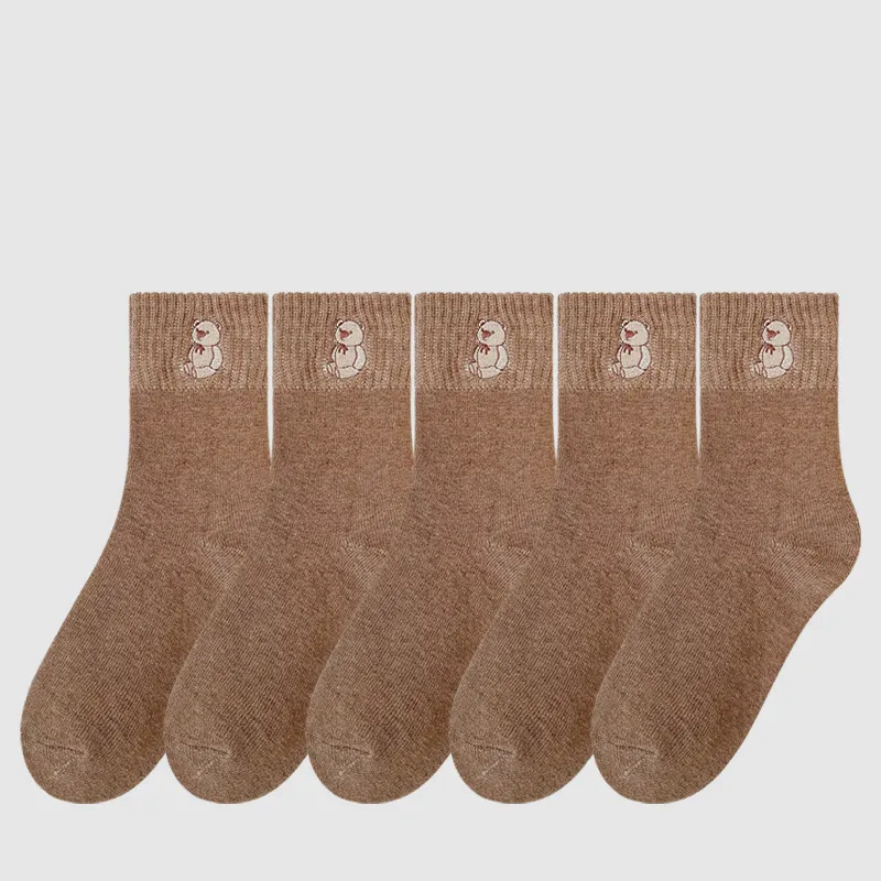 Women's Fashion Terry Padded Warm Solid Colour Socks - Light Coffee
