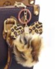 Leopard Bow Fur-Ball Schoolbag Pendant Key Chain – White