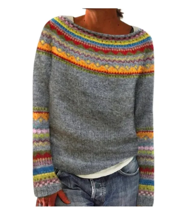 Round Neck Color Matching Loose And Fashionable Pullover Sweater Yellow - Shop at LoveMi