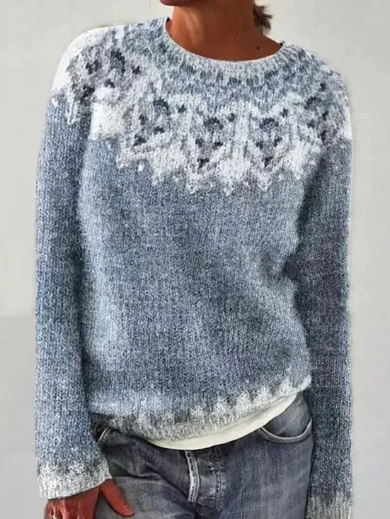 Round Neck Color Matching Loose And Fashionable Pullover Sweater Snow Wolf - Shop at LoveMi