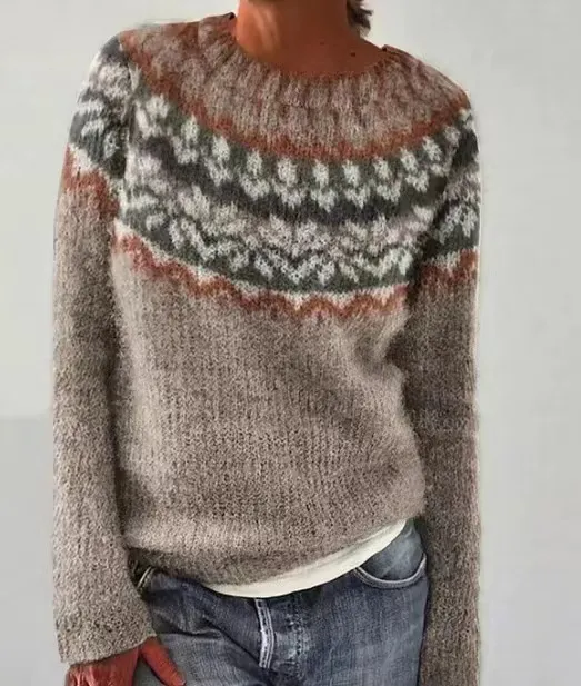 Round Neck Color Matching Loose And Fashionable Pullover Sweater Camel Color - Shop at LoveMi