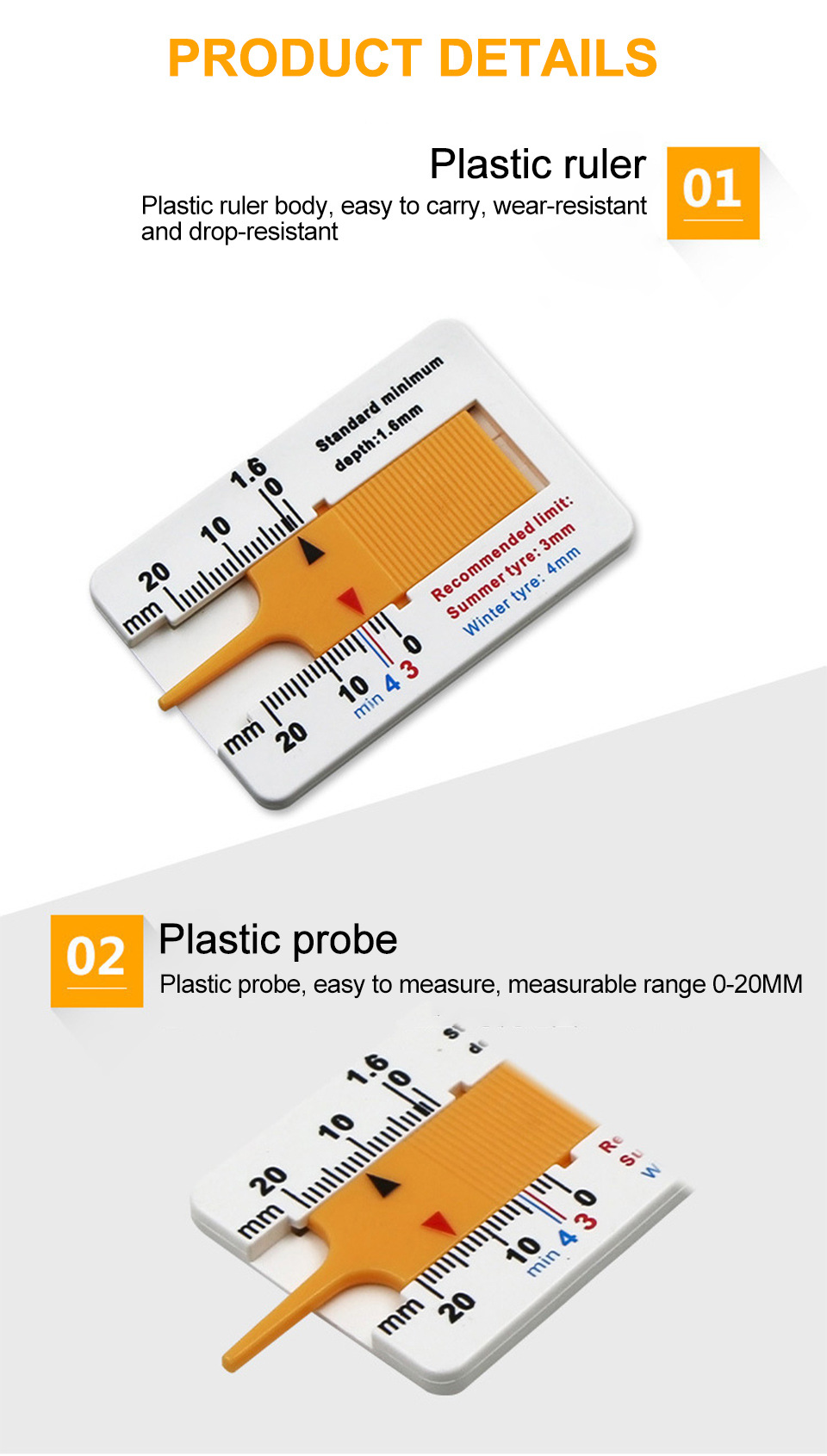 Car Tire Depthometer Tread Ruler 0-20MM