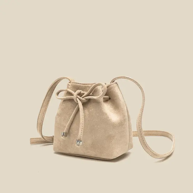 Women's Drawstring Bag Drawstring Mini Bucket Bag Special interest Design Shoulder Bag Apricot - Shop at LoveMi
