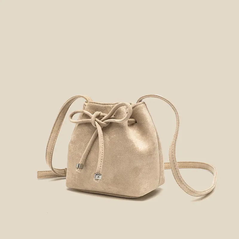 Women's Drawstring Bag Drawstring Mini Bucket Bag Special-interest Design Shoulder Bag - Apricot