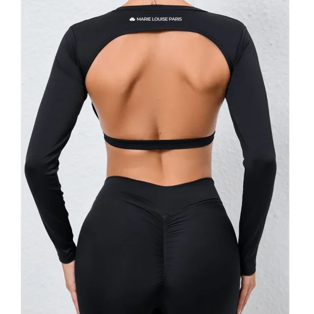 European And American Sports Top With Chest Pad Backless Short Black Long Sleeves - Shop at LoveMi