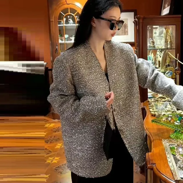 Elegant Silver Classic Style Spring Shiny Silver Blazer Silver - Shop at LoveMi