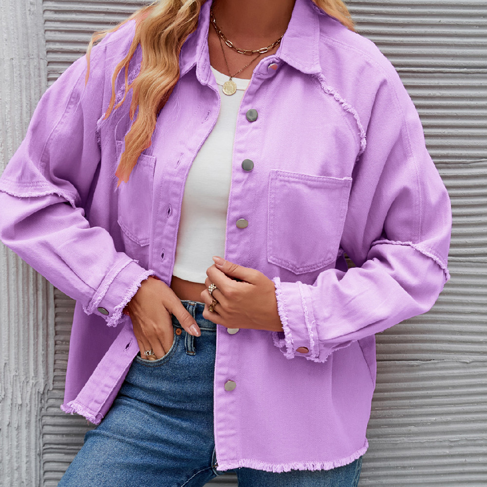 Women's Double-pocket Washed Long-sleeved Denim Coat - Image 6