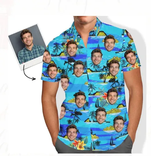 Customized Photo Printed Hawaiian Short Sleeved Casual Shirt 4Color - Shop at LoveMi