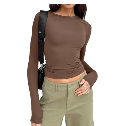 European And American Women's Casual Long Sleeve T shirt Brown - Shop at LoveMi