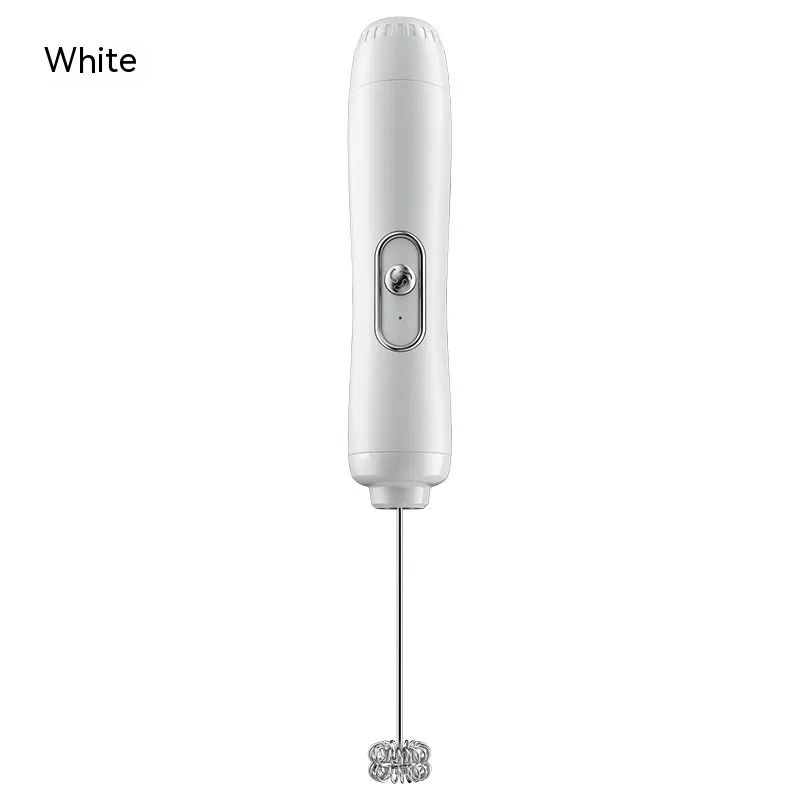 Household Small Electric Milk Frother Wireless Handheld Cream Egg Beater Semi-Automatic Coffee Mixer Milk Frother - White