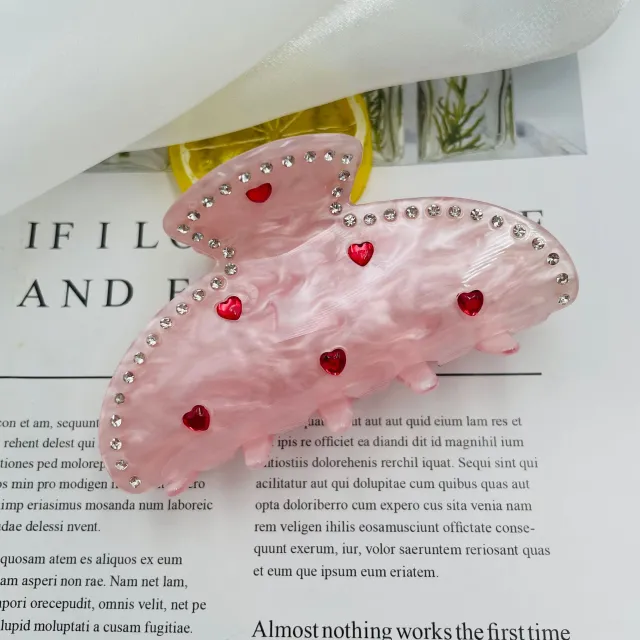 Exquisite Rhinestone Love Pink Grip Japanese And Korean Ins Sweet Girly Exquisite Back Head Shark Clip New Female Diamond Love Pink Grip 10Cm - Shop at LoveMi