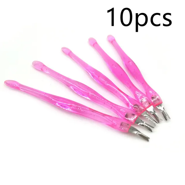 Nail Art Push Repair V shaped Edge Cutin Dead Skin Knife Pink With Glitter 10Pcs - Shop at LoveMi