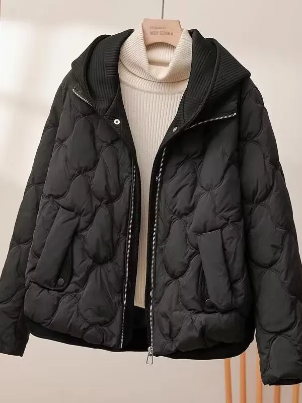 Women's Cotton padded Short Fake Two piece Hooded Casual Coat Black - Shop at LoveMi
