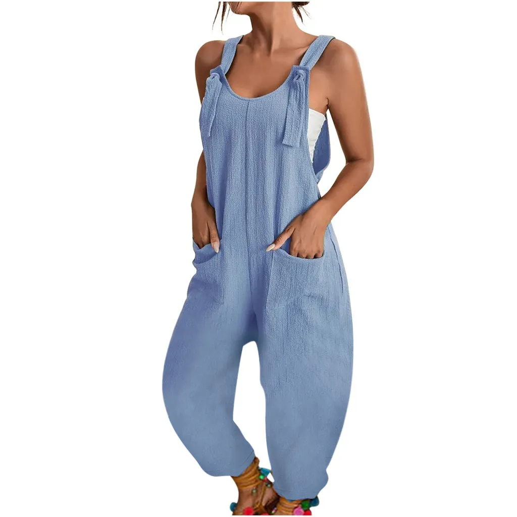 Women's Fashion Splicing Sling Jumpsuit - Blue