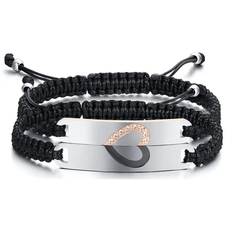 Black Steel Hand Woven Couple Bracelet