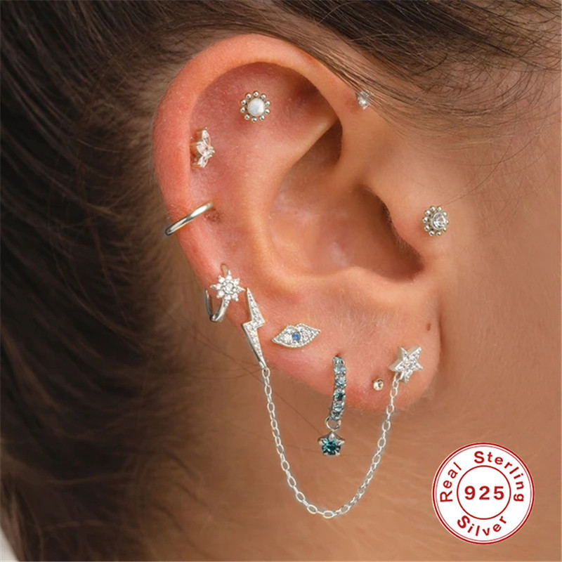 Sterling Silver Piercing Internal Thread Flat Head Body Auricle Piercing Ear Bone Stud Earrings Ear Studs