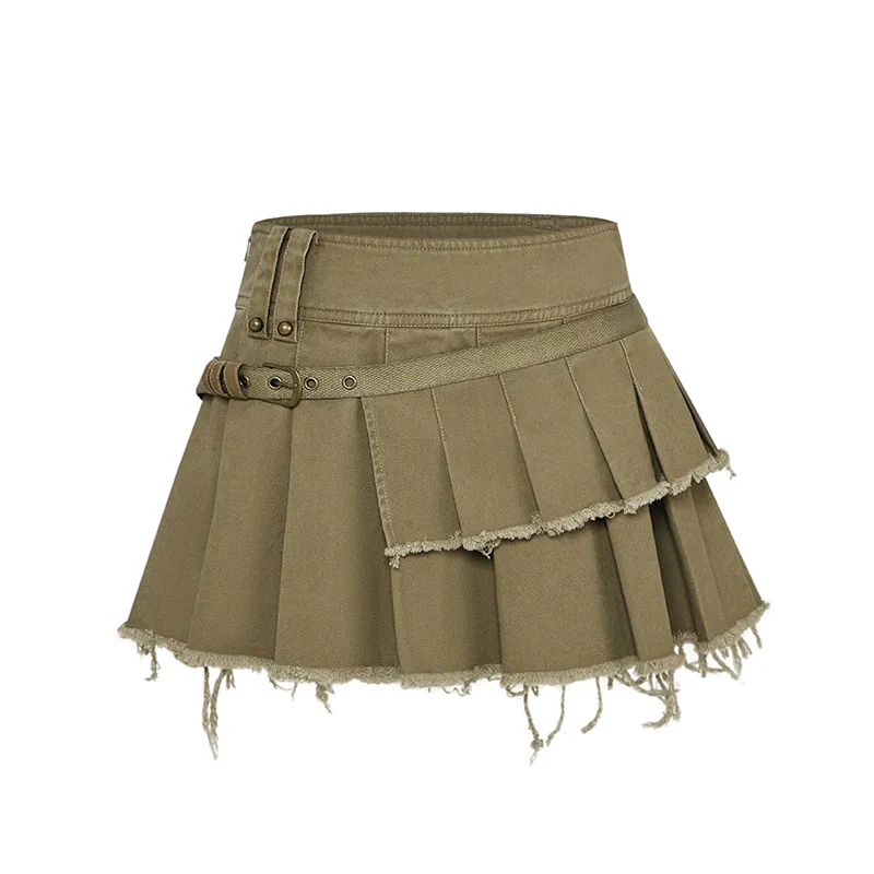 Asymmetric Splicing Work Dress Short Skirt - Khaki