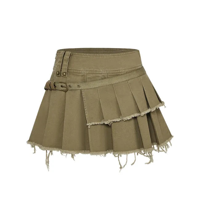 Asymmetric Splicing Work Dress Short Skirt Khaki - Shop at LoveMi