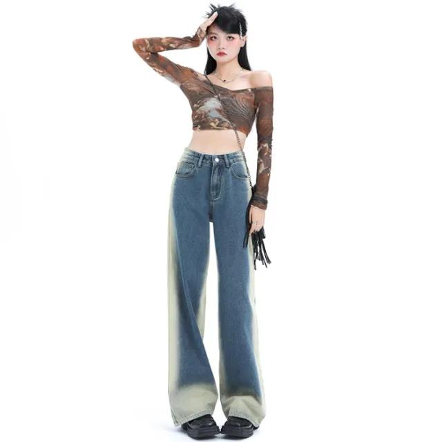Blue Gradient High Waist Slimming Mop Pants Blue - Shop at LoveMi