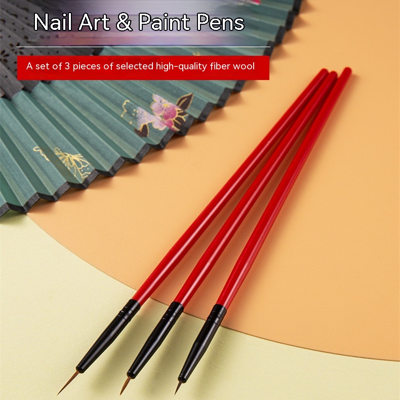 3 PCs Manicure Line Drawing Pen Red Pen Painted Hook Flower Pen