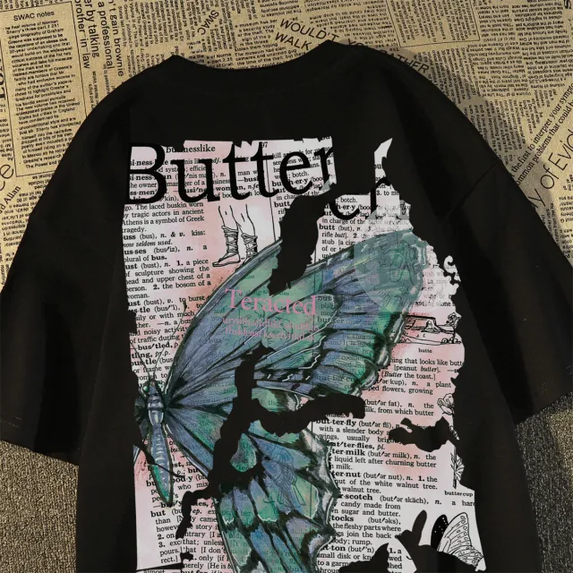 Washed And Worn Abstract Printing Short Sleeve T shirt Black - Shop at LoveMi
