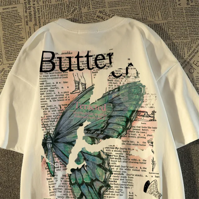 Washed And Worn Abstract Printing Short Sleeve T shirt White - Shop at LoveMi