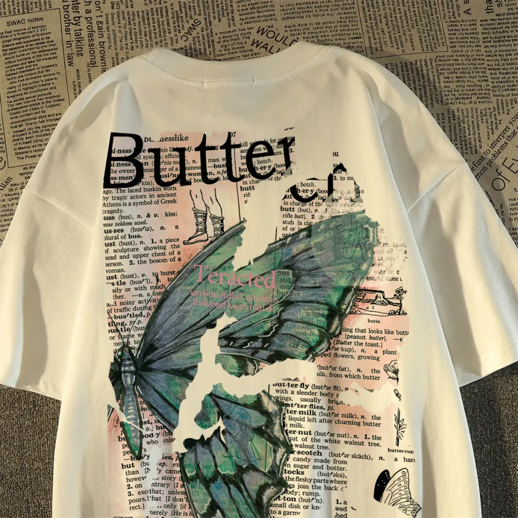 Washed And Worn Abstract Printing Short Sleeve T-shirt - White