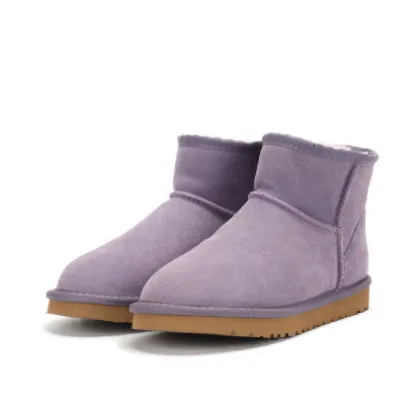 Low cut Snow Boots Cowhide Rubber Fur Fashion Casual Purple - Shop at LoveMi