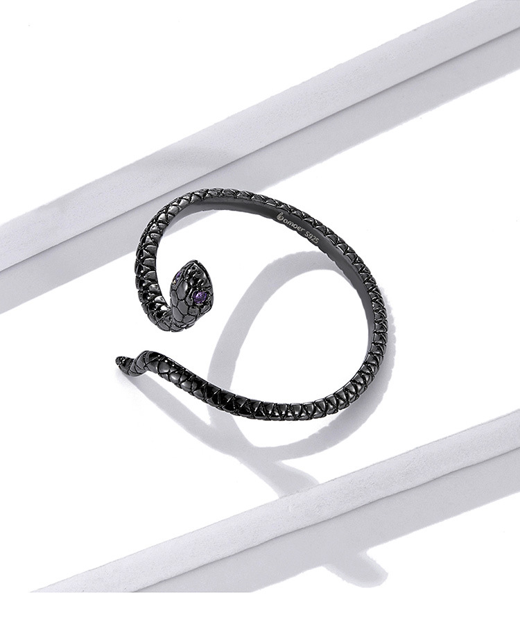 Sterling Silver SnakeRing Black Gold Plated Zircon